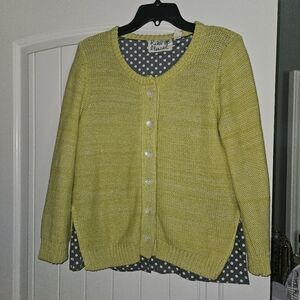 Anthropologie Field Flower Women's Lime Green Gray 2 in 1 Crew Neck Cardigan Swe